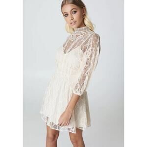 Free People Bittersweet Lace Boho Highneck Ivory Mini Dress Size 10
